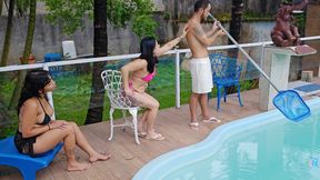 The rich girls from the condo asked for help at the pool, and things went wrong.