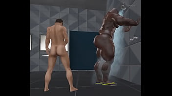 sissy beta white man in complete awe of huge black bodybuilder in the locker room