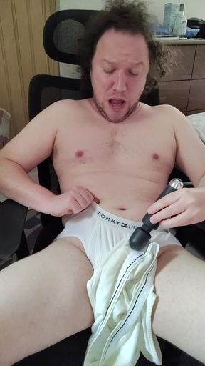 Teasing my cock in Tommy Hilfiger white briefs and cumming in a Stafford tighty whities cumrag