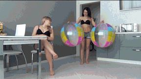 We deflate 2 huge beach balls a