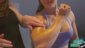 Biceps flexing and oiling_Dolly and Kim