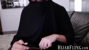 Busty Arab MILF Victoria June deepthroats and gags on my cock in lingerie