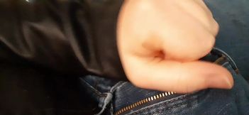 Jerking in Biker Leather Jacket