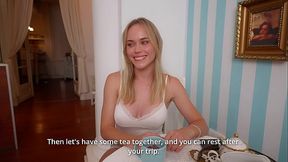 Petite blonde amateur babe gets fucked and swallows cum