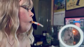 Smoke In The Mirror - Beautiful Blonde Cougar Tina Snua Smoking 1 cigarette With Lots Of Smoke -  Smoker