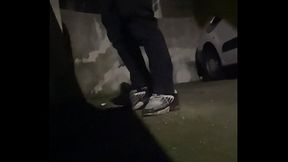 Amateur boy pissing in the street after party