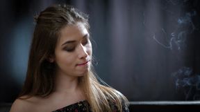 Dreamy Lady Irina Showing Her Smoking Skills in a Closeup Video