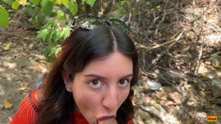 Public Blowjob in the Bushes with Stranger and Crazy Cumwalk Covered in Cum