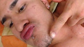 Curt X Squirts Gallons of Precum on His Face and Cums into His Mouth