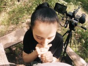 Black Lynn Sucks me and Swallows my Cum - Outdoor Blowjob Filming Backstage - POV
