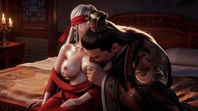 AI blindfolded red beauty takes the fat bull while her husband stares