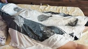 Sensual massage of a hot couple with oil on the body. Foreplay in the bedroom with an amateur couple.