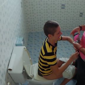 Cum inside me! Sex in public toilet and creampie