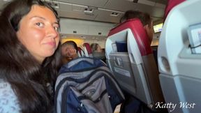 Stewardess gives risky public blowjob on airplane