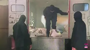 Robbed bank guys get naughty with redheaded angel