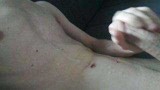 Naked boy cums all over himself while he's home alone