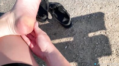 Blonde teen steps alone and feeds her knotty sole kink