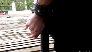 Horny Milf Chained To A Rail And Cum Showered