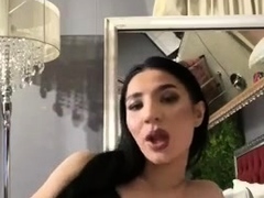 Amateur busty brunette masturbates and does hand job