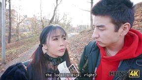 HUNT4K  Kawaii Japanese tourist with big boobs is sucking stranger's dick in the corner