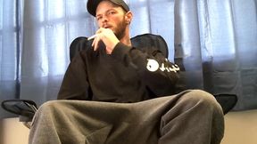 Smoking and Stroking Big Cock and Cumming