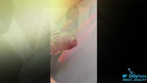 gentle foreskin teasing on a big white uncut shaft