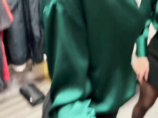 In the fitting room, the sales assistant grabbed his weenie and screwed it