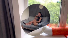 brunette mature karina fox sucking cock wearing sheer pantyhose pov