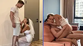 Married bride gets a sloppy blow job and big cock fuck