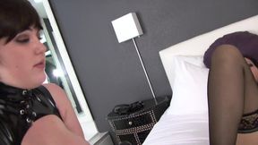 Two huge tits British with big booty having rough dildo lesbian sex