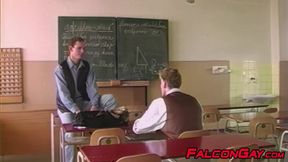 Instructor Milos' huge cock grabs by his student Hans for oral exam