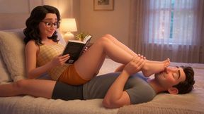 Reading While Her Boyfriend Worships Her Feet