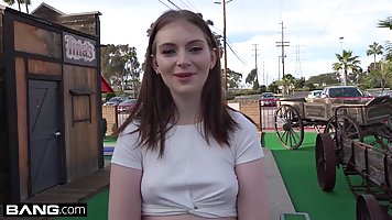Amateur teen Maya Kendrick flashes her hairy pussy on mini-golf date (POV)