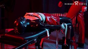 heavy rubber masked german latexgirl stretched and tickled
