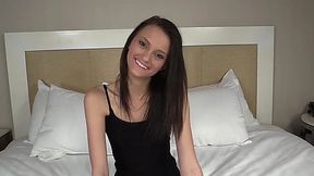 Petite skinny girl with tiny tits was fucked in her mouth and creampied on her first casting