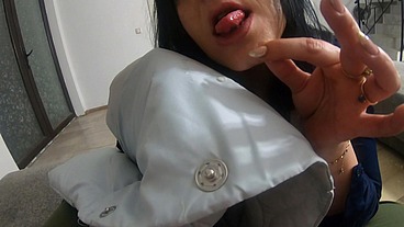 MilfyCalla- Face fuck,cum play while wearing a hot long down-jacket and slutty clothes 254
