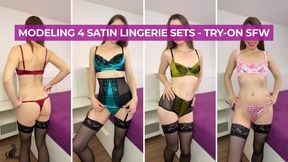Modeling 4 Satin Lingerie Sets - Try-On SFW