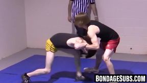 Slim boys wrestle roughly before shedding clothes