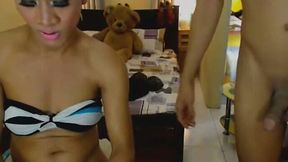 Sexy Shemale Slurps Down Her Friend's Cock