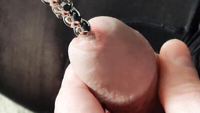 Naughty dude loves shoving kinky objects in his tight urethra