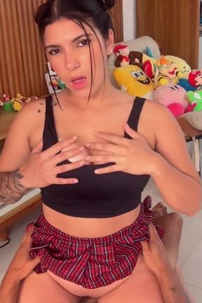 Hot Student Giving Lesson to Teacher Sitting and Asking for Cum