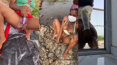Big dick tight pussy black girl squirts outdoors creamy mess