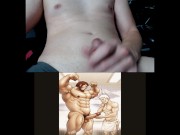 Stroking my Big Dick to Gay Sex Art 2 with Intense Orgasm