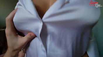 Curvy MILF in white blouse makes boyfriend cum