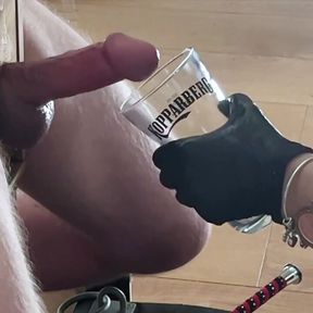 Close up Femdom Edges Cock to Ruined Orgasm in a Glass