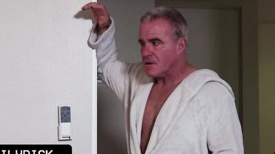 Lovely twink seduces by two older guys and dicked down