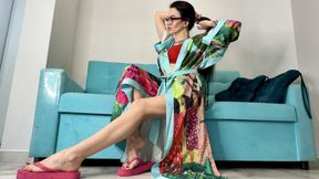 Lingerie and silk satin robe on me