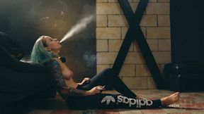 Topless Anette smokes on the floor FHD MP4