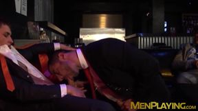 Hot businessman gets passionate rimming before bareback fuck