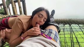 Latina MILF gives a public blowjob in POV